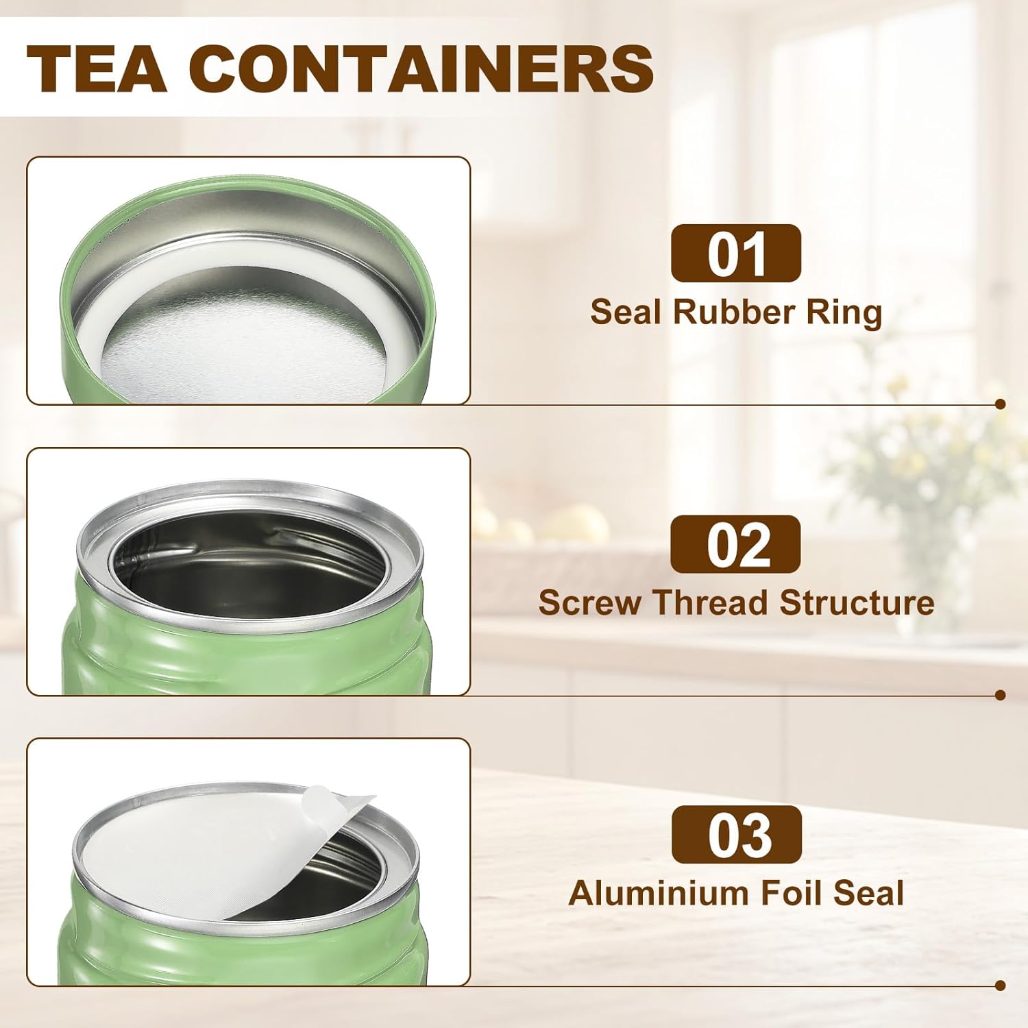 uxcell 2Pcs Round Tea Canisters, 4" x 4" Airtight Metal Tea Containers for Loose Tea, Coffee Beans, Spices - Durable, Compact, and Stylish Storage Tea Tin (Silver Green)