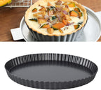 Fluted Tart Pan with Removable Bottom, Carbon Steel Round Tart Pan, Deep Baking Dish Pie Plate for Cakes Pies ([Thickened] 12-inch live bottom pie plate)