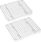 Small Baking Cooling Rack Set of 2, E-far Stainless Steel Toaster Oven Rack for Cooking Roasting Grilling Meat, 8.6” x 6.2” Metal Bakeable Wire Racks for Cookie Cake Bacon - Dishwasher Safe