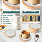 5 Pack Wood Coasters for Drinks, Minacun Absorbent Coaster Set, Drinks Coasters for Coffee Tabletop Protection, Non-Slip, Non-Stick, Suitable for Kinds of Cups Wooden Table Drink, 4.3 Inch White