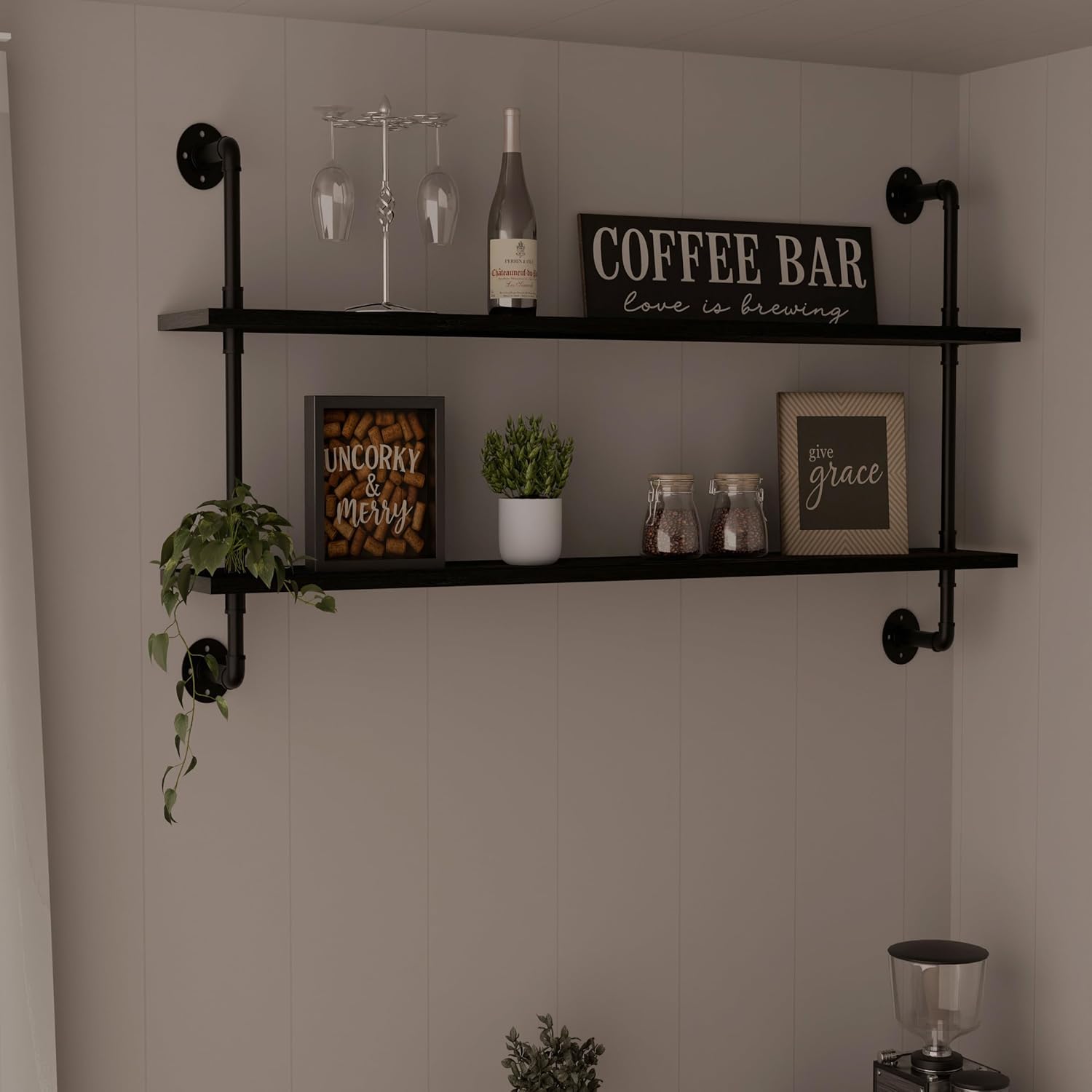 Floating Bookshelf Shelves Industrial Pipe Shelving Pipe Shelf Rustic Black Wall Shelves 36 Inch Farmhouse for Wall Mounted