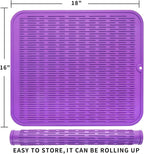 Silicone Dish Drying Mat for Multiple Usage,Easy clean,Eco-friendly,Heat-resistant Silicone Mat for Kitchen Counter or Sink,Refrigerator or Drawer Liner Purple XL 18 inches x 16 inches