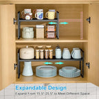 25.5 Inches 2 Pack Expandable Cabinet Shelves, Stackable Shelf Organizer for Kitchen Cabinet Countertop Storage, Adjustable Counter Cupboard Pantry Organizer Shelf Rack Stand Riser, Black