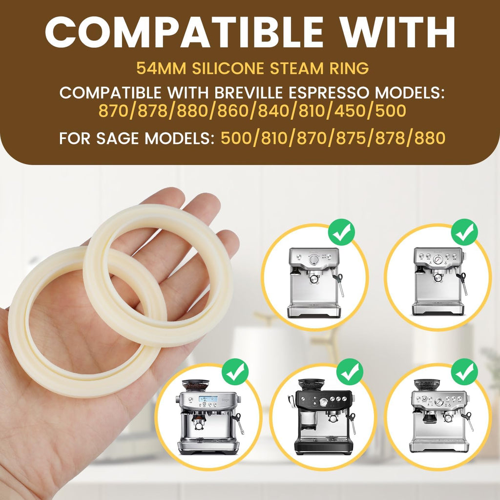4 Pcs 54mm Silicone Steam Ring Replacement Gasket for BrevilleEspressoMachine878/870/860/840/810/500/450/Sage 500/870/875/880/810/878, No BPA Grouphead Gasket