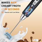 YUSWKO Handheld Milk Frother Wand for Coffee, Rechargeable Electric Whisk with 3 Heads 3 Speeds Drink Mixer Coffee Frother For Latte, Cappuccino, Hot Chocolate, Egg (Without Stand, Light Black)