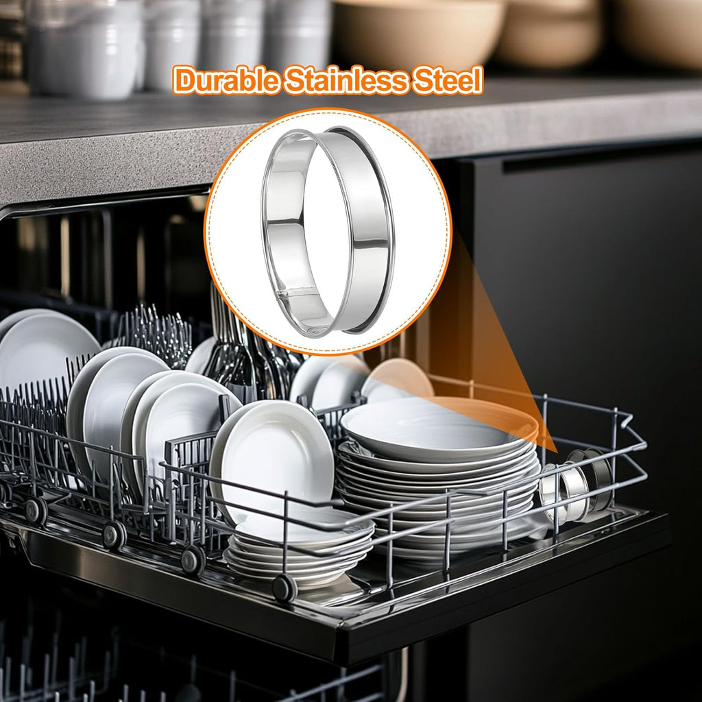HARFINGTON 8pcs Crumpet Rings 3.94" Nonstick Round Cake Ring Stainless Steel Double Rolled English Pastry Rings for Kitchen Baking Crumpet Dessert, Silver