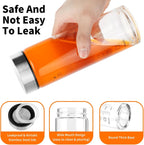 Glass Juice Bottles 4 Pack 20 oz - Wide Mouth Glass Water Bottles with Lids - for Juicing, Protein, Smoothie, Milk, Reusable, BPA Free, Stainless Steel Lids, Blender, Shaker Bottle (20oz/600ml)