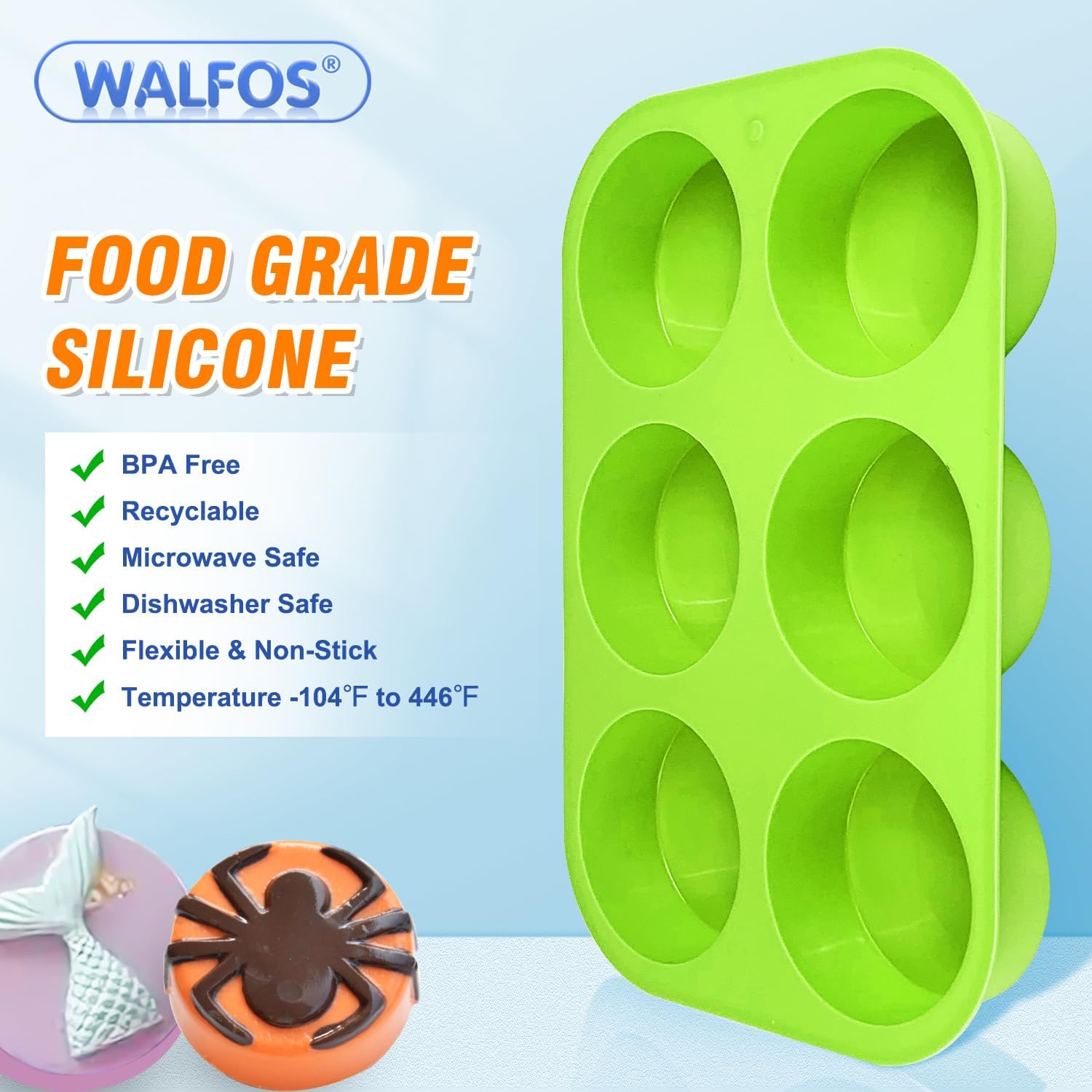 Walfos Oreo Molds Silicone, Non-Stick Round Chocolate Covered Oreos Mold for Candy, Cookies, Pudding, Soap, Jello, Set of 4 (Blue/Green)
