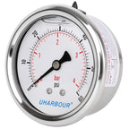 Glycerin Filled Low Pressure Gauge 60psi/4bar, Stainless Steel case, Brass Inside Construction, 2-1/2" dial, 1/4" NPT Back Connection…