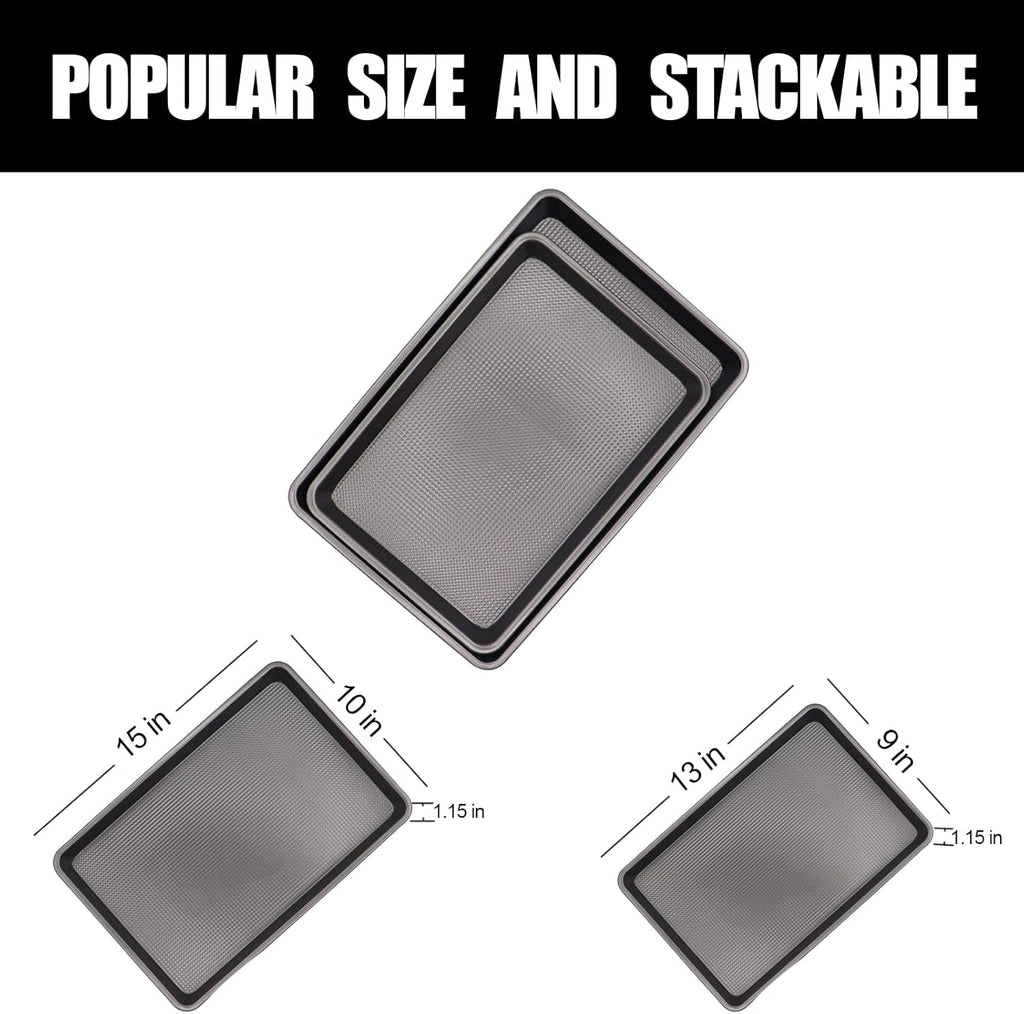 Cookie Sheets for Baking Nonstick, 2 Pack Heavy Duty 0.8mm Dark Gray Sheet Pan Set Quarter(9x13in) & Jelly Roll(10x15in), Diamond Textured Commercial Grade, Small Oven Safe