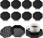 10 Pcs 4 Inch Coffee Drip Tray, Black Plastic Octagon Coffee Countertop Drip Coaster with Detachable Grid Drip Tray for Drink Dispenser Bar Restaurant Party