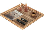 Square Ottoman Table Tray 24" - Rustic Wooden Serving Tray for Farmhouse Decorative Oversized Coffee Table Trays Living Room Kitchen Counter Breakfast Nature