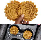 Cotton Car Coasters for Cup Holders, 2PC Car Cup Coasters, Drink Coaster Holder, Cute cupholder Coaster Accessories for Women, Macrame, Boho (Sunshine Yellow)