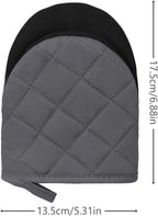 1 Pair Short Oven Mitts, Heat Resistant Silicone Kitchen Mini Oven Mitts for 500 Degrees, Non-Slip Grip Surfaces and Hanging Loop Gloves, Baking Grilling Barbecue Microwave Machine Washable