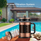 QUQIYSO French Press Coffee Maker 51oz 304 Stainless Steel French Press with 4 Filter, Heat Resistant Durable, Easy to Clean, Borosilicate Glass Coffee Press, Copper