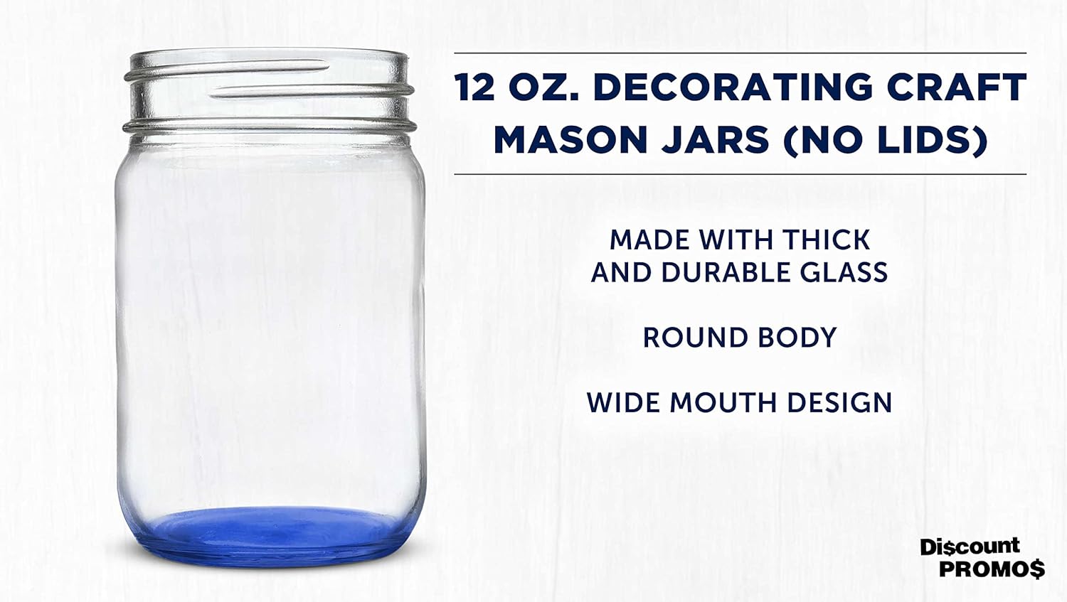 DISCOUNT PROMOS Decorating Mason Jars 12 oz. Set of 10, Bulk Pack - Glass Jars for Overnight Oats, Candies, Fruits, Pickles, Spices, Beverages - Blue