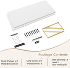 Floating Shelves for Wall, 12 Inch Deep Floating Shelves Set of 2, 30W x 12D Large Wall Shelf with Sturdy Metal Brackets for Living Room, Bathroom, Bedroom and Kitchen, White with Gold Bracket