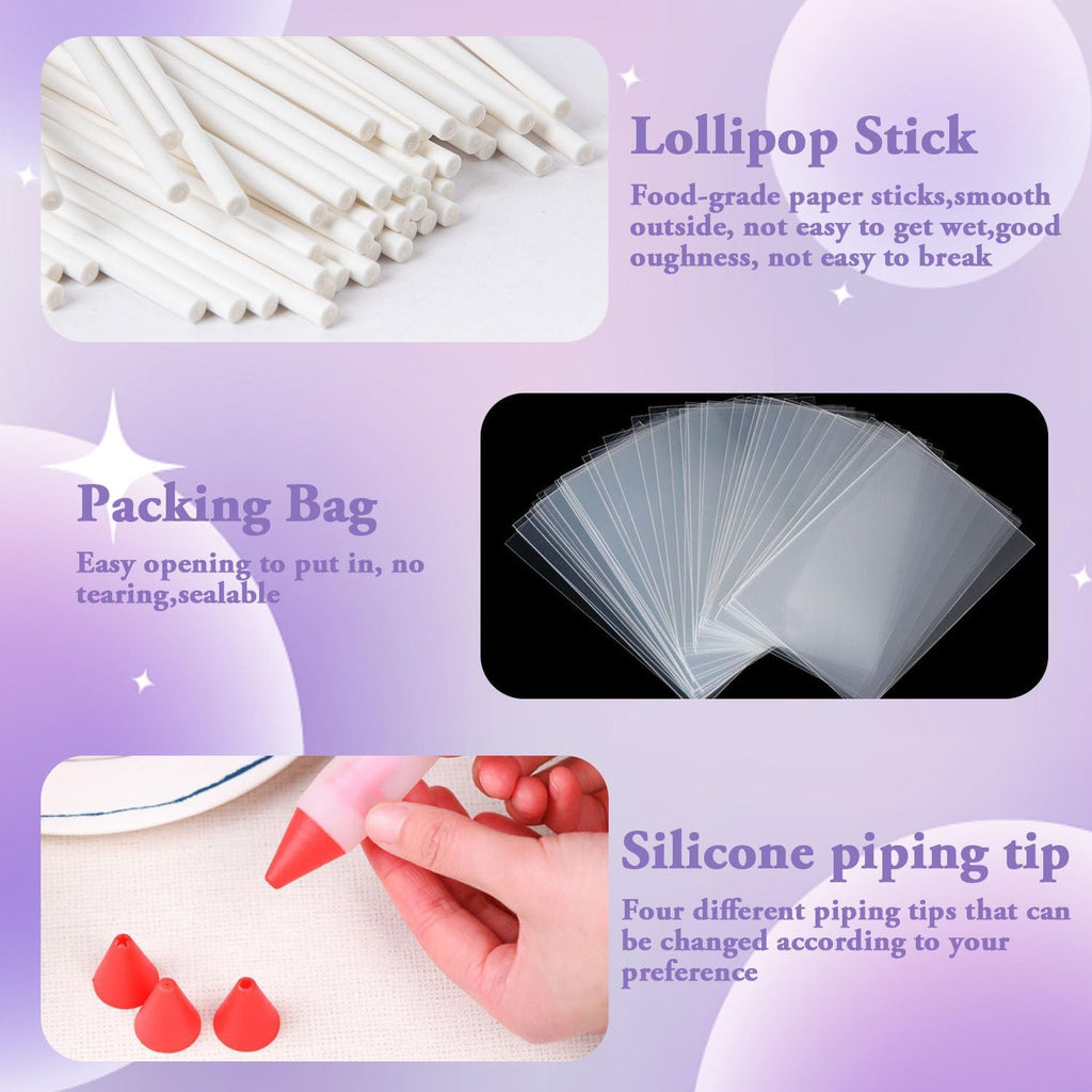 Cake Pop Mold Set - 3 in 1 Detachable Lollipop Cakepop Molds Include 100 Cake Pop Bags Sticks Twist Ties and 1 Decorating Pen for Lollipop Candies Chocolates Baking Supplies