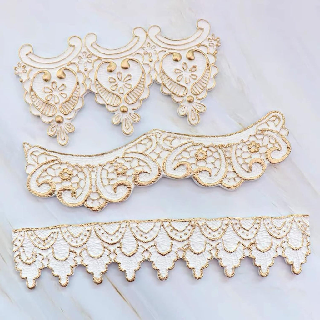 Baroque Embossed Cake Decorating Mold 3pcs, Lace Fondant Silicone Molds for Chocolate Candy Mousse Butter Biscuit Marzipan Sugar Craft Cake Border Cupcake Topper Dessert Display Resin Gypsum Clay