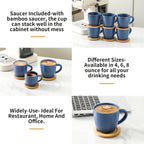 Hasense 8 oz Tea Cups and Saucers Set of 6, Ceramic Coffee Cups Latte Cappuccino Cups with Handle for Double Shot, Cafe Mocha, Espresso, Porcelain Coffee Cups for Party Home and Kitchen, Blue