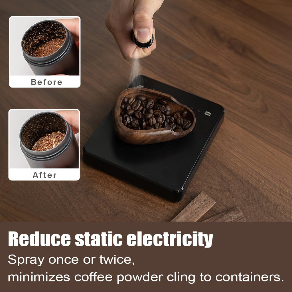 Coffee Bean Dosing Cup & RDT Spray Bottle Set - Walnut Wood Espresso Accessories Kit with Static Reduction Spray, Measuring Tray for Coffee/Tea ﻿