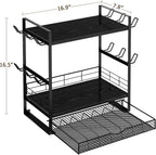 Coffee Bar Organizer, 3 Tier Station for Countertop, Mug Cup Holder Stand With 28 K Cup Storage and 12 Hooks for Kitchen, Home & Office, Black