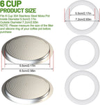 2 Pcs Filter with 3 Pcs Silicone Gasket Seals for 6 Cup Stovetop Espresso Coffee Maker Replacement Parts for 304 Stainless Steel Moka Pot
