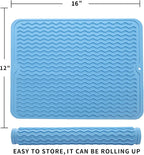 Silicone Dish Drying Mat for Multiple Usage,Easy clean,Eco-friendly,Heat-resistant Silicone Mat for Kitchen Counter or Sink,Refrigerator or drawer liner Light Blue L 16 inches x 12 inches