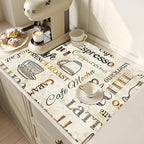 2Pcs Dish Drying Mats Faucet Mats Sets Large Size Coffee Mats Sink Faucet Mat Splash Guard for Kitchen Counter Bathroom Sink Coffee Bar Kitchen Decor (Retro Coffee, 18"x24" 15" x 5.5"Set)