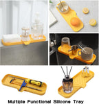 Silicone Bathroom Soap Dishes with Drain Spout-Bathroom and Kitchen Sink Organizer,Sponge Holder,Dish Soap Tray,Perfect for Dispenser,Scrubber,Bottle,Cup on Sink or Counter-Yellow 12"×4"