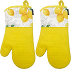 Delaney Silicone Oven Mitts Set - Extra Long, Heat Resistant Kitchen Gloves, Non-Slip Holders for BBQ, Baking, Cooking Essentials, Yellow Citrus, Kitchen Decor, Oven Gloves, New Home Gifts
