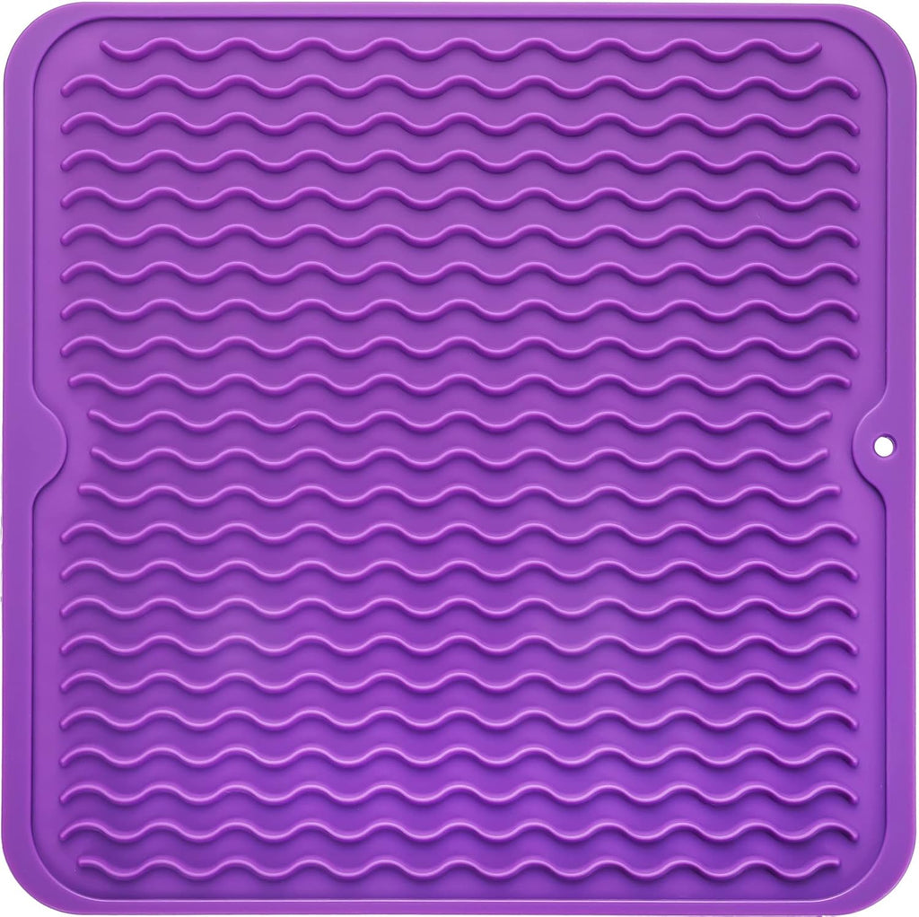 Silicone Dish Drying Mat for Multiple Usage,Easy clean,Eco-friendly,Heat-resistant Silicone Mat for Kitchen Counter or Sink,Refrigerator or Drawer liner Purple M 12 inches x 12 inches