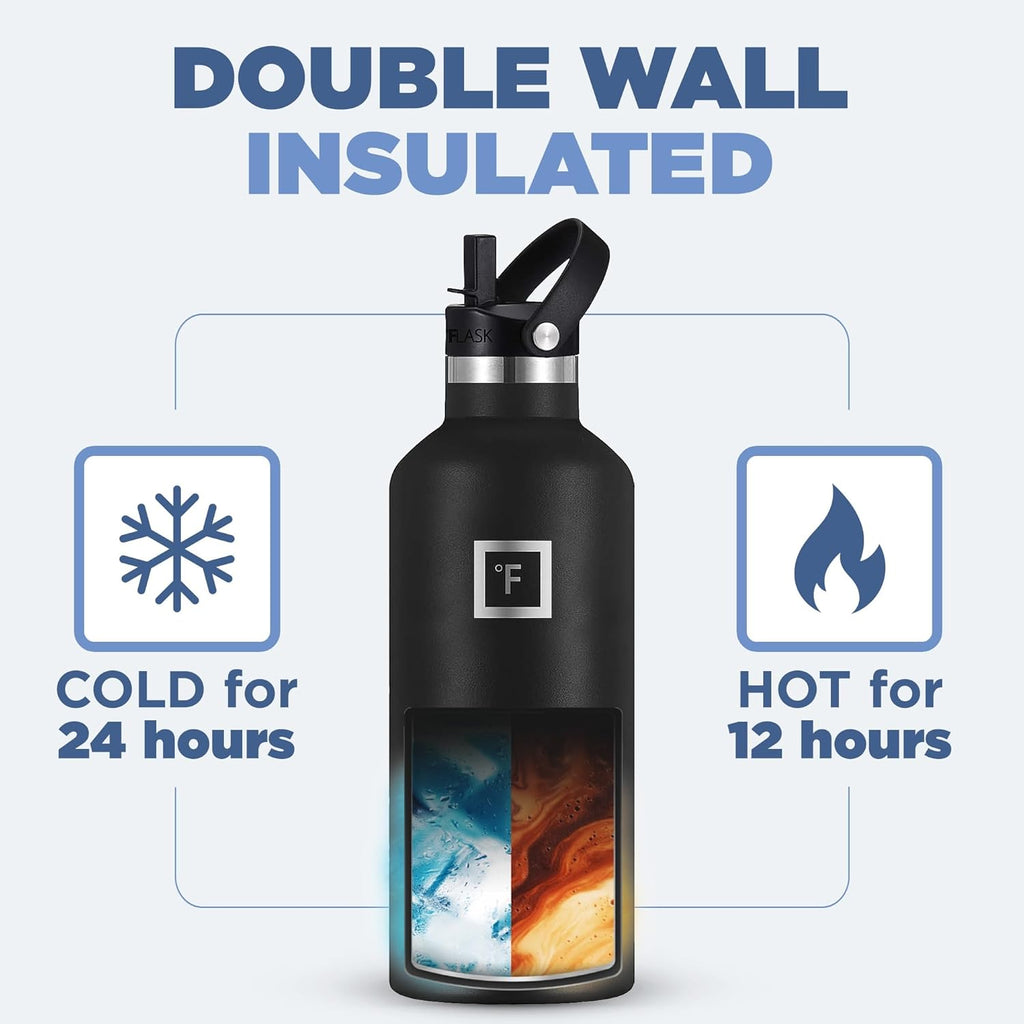 IRON °FLASK Camping & Hiking Hydration Canteens - 3 Lids (Narrow Straw Lid) Leak Proof Vacuum Insulated Stainless Steel - Hot & Cold Double Walled Sports Water Bottle - Aurora, 32 Oz