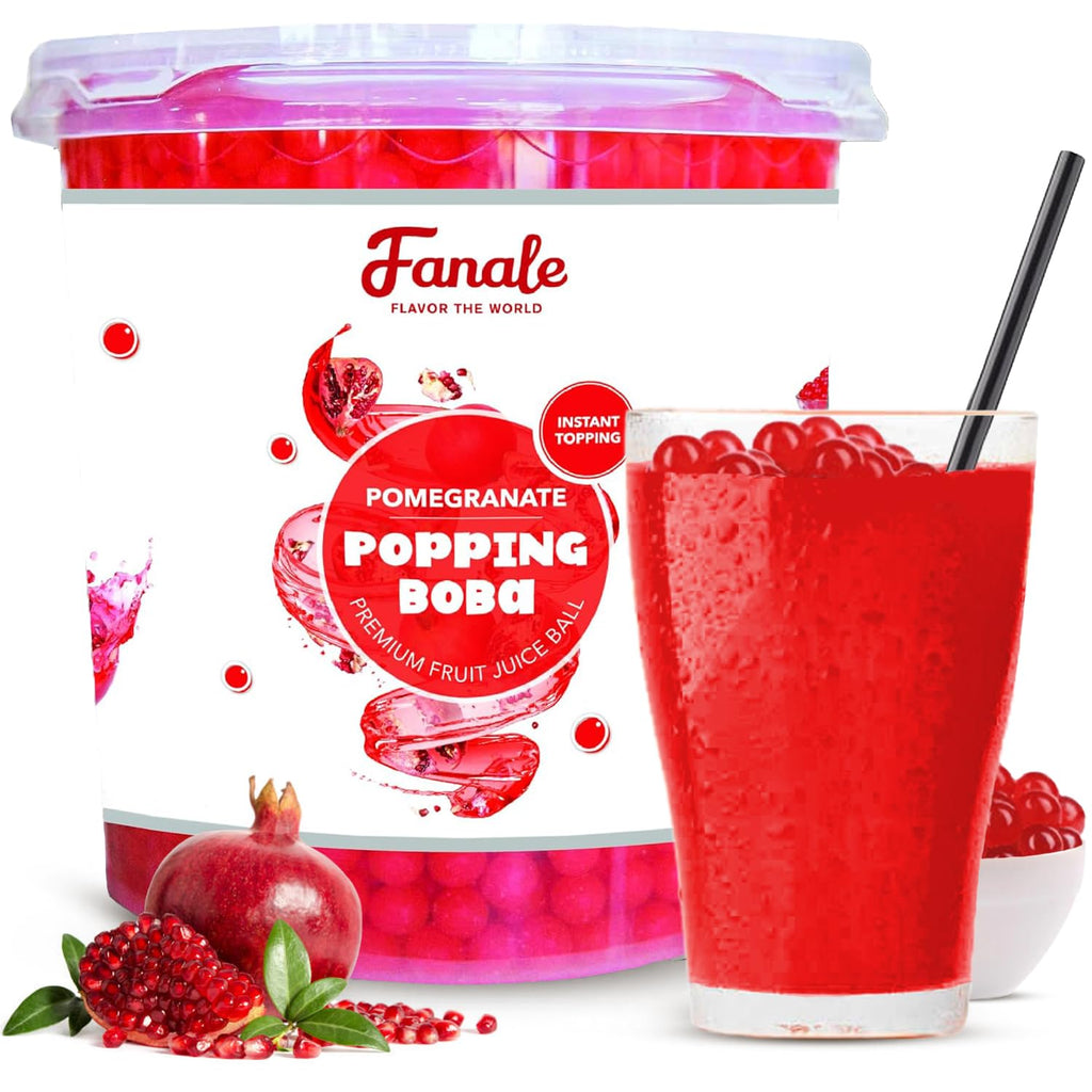 Fanale Pomegranate Popping Boba Pearls, Vegan, Non GMO, Gluten Free, Fat Free, Perfect for Bubble Tea, Smoothies, Ice Cream, Desserts, and Beverages.
