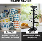 Bat Mug Holder Tree - 8 Hooks Coffee Mug Rack - Gothic Home Decor Wood Coffee Mug Tree for Countertop - Coffee Cup Holder for Halloween Kitchen Organizer & Coffee Bar Accessories (Coffin)