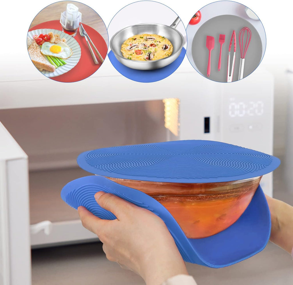 KooMall 12 10 8 Inch Multi-use Microwave Mat, Trivet, Pot Holders, Drying, Baking, Place Mat, Utensils Rest, Silicone Cover Pad for Hot Pot Pans Bowls Plates Dishes Kitchen Counter,Heat Resistant,Blue