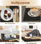 Arttown Coffee Mat for Countertops, Retro Ethnic Geometric Modern Black Brown Dish Drying Mat 2 Pcs for Kitchen Bar Accessories, Coffee Maker Espresso Machine Dish Rack Hide Stain Rubber 12x19in