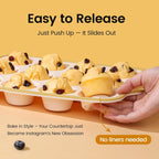 Silicone Muffin Pans for Baking 2 Pack, 2.6 Inch with Metal Reinforced Frame, Regular Size Nonstick Cupcake Pan 12 Cups for Baking Homemade Muffins, Dishwasher Safe BPA Free-Light Yellow