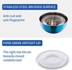Rainbow Mixing Bowls With Airtight Lids,Stainless Steel Bowl,Salad Bowls 7 Piece Colorful Nesting Bowl Rainbow Kitchen Accessories,Size 7,3.6,2.7,2.1,1.5,1.1,0.8QT Stackable Design