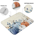 Fall Dish Drying Mat for Kitchen Counter Blue Pumpkin Drying Pad Absorbent Drying Mats for Countertops Sinks Draining Racks Floral Leaves Drainer Holiday Harvest Thanksgiving Decorations 16x18