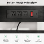 Baker Rack with Power Outlet - Microwave Stand with Storage, Large Coffee Bar Station with 14 Hooks, Metal Kitchen Shelf Rack for Spices, Pots (Rustic Black)