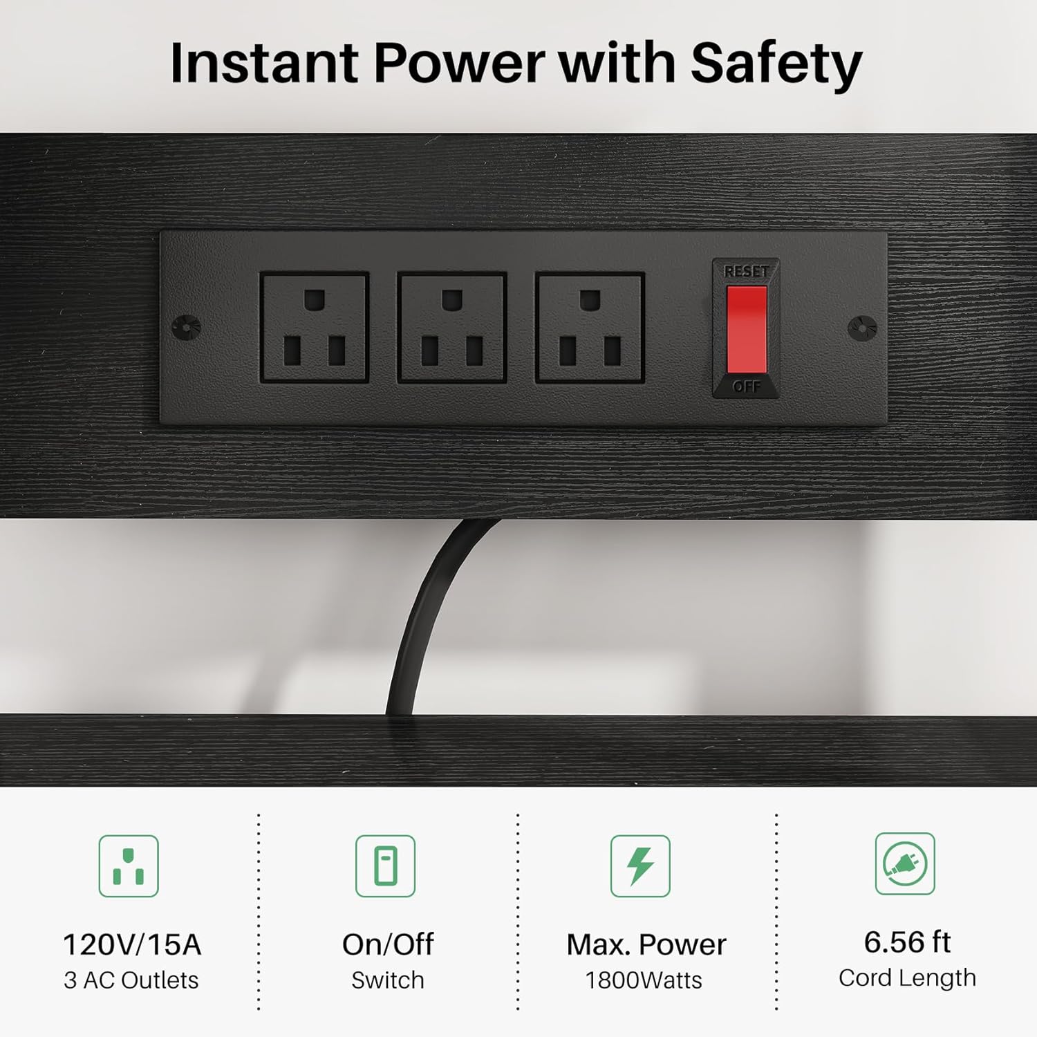 Baker Rack with Power Outlet - Microwave Stand with Storage, Large Coffee Bar Station with 14 Hooks, Metal Kitchen Shelf Rack for Spices, Pots (Rustic Black)