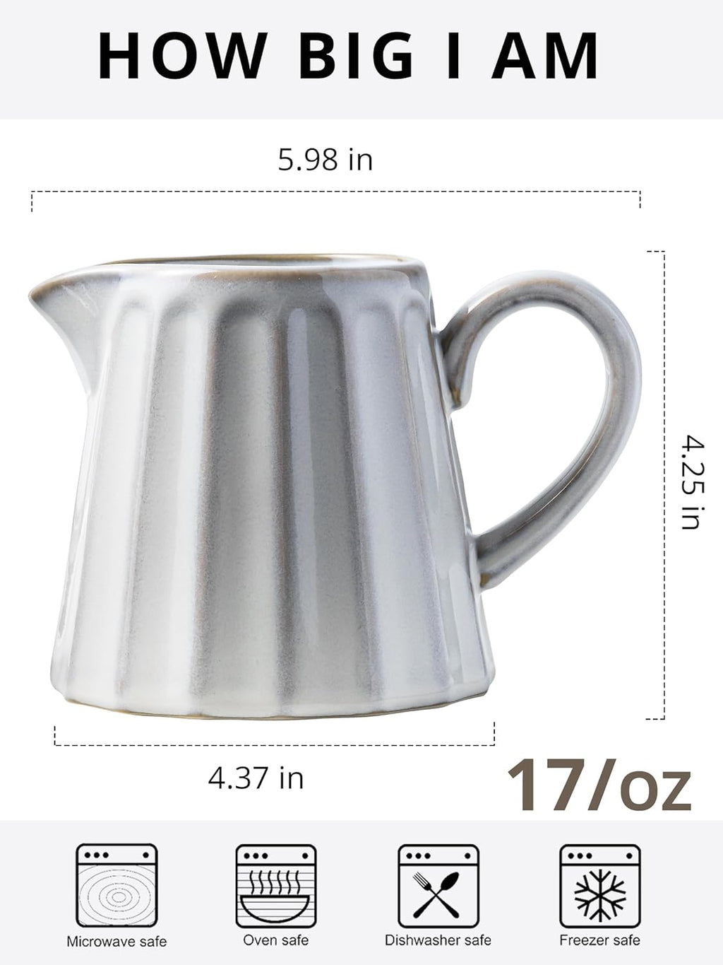 Ceramic Creamer Pitcher,17 Oz Coffee Creamer Container with Handle, Small Milk Pitcher Pourer for Sauces, Salad, Cream White