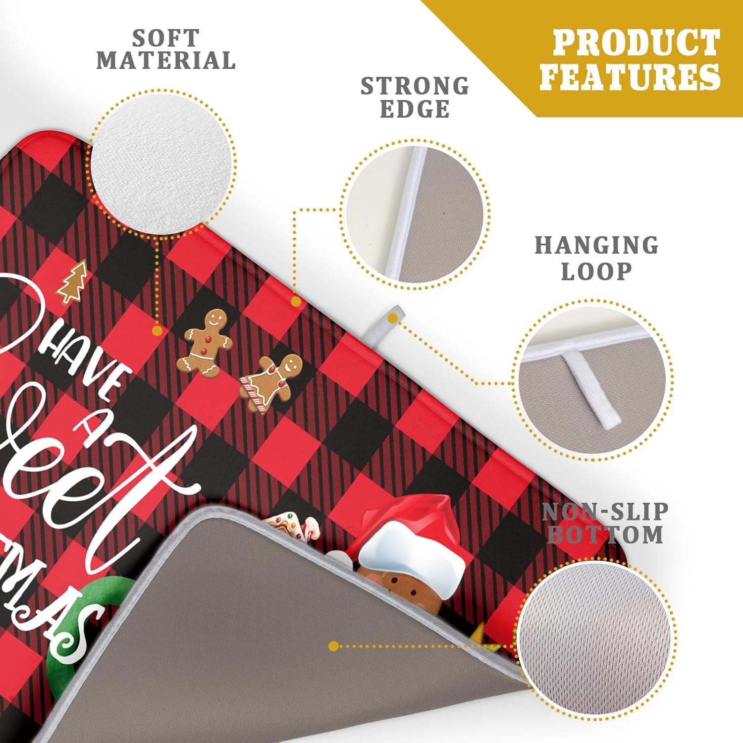 Giwawa Gingerbread Man Dish Drying Mat Large 18x24inch Have A Sweet Christmas Red Black Buffalo Plaids Dish Drainer Mats Winter Hot Cocoa Cookies Fast Drying Dish Drying Pad for Kitchen Counter