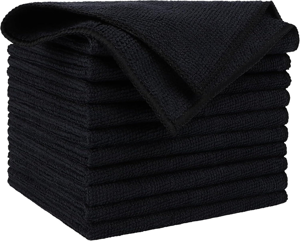 AIDEA Microfiber Cleaning Cloth Black 10PK, Microfiber Towels for Cars, Premium Wash Cloths, Dusting Cloth Lint Free Cleaning Rags for SUVs, House, Kitchen, Window, Cleaning Supplies12×12"