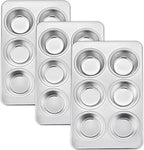 TeamFar Muffin Pan, 6 Cup Muffin Baking Tins Pans, Cupcake Pan Tray Set Stainless Steel for Baking Cakes Cornbread Tarts and More, Healthy & Non Toxic, Oven & Dishwasher Safe - Set of 3