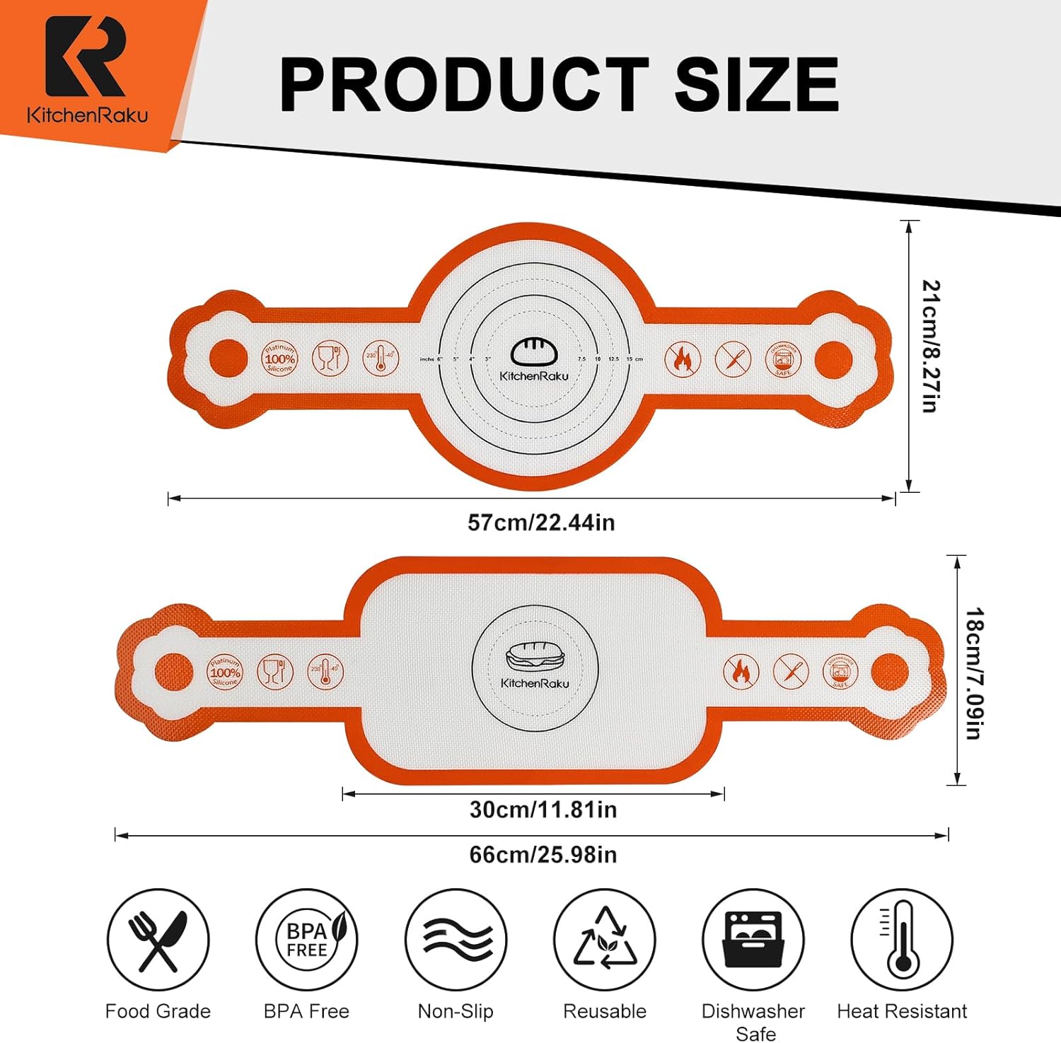 Cook's Aid 2 Pcs Silicone Bread Sling for Dutch Oven, Non-Stick Bread Baking Mat Set, Reusable Sourdough Bread Sling with Long Handles for Easier Transfer for Dough