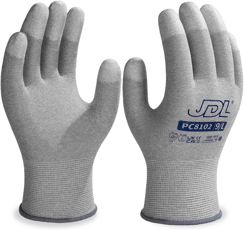 JDL ESD Work Gloves, Anti-Static Gloves for PC Building, Computer Installation & Repair, High Resistance Carbon Fiber Gloves, 36 pairs, Small