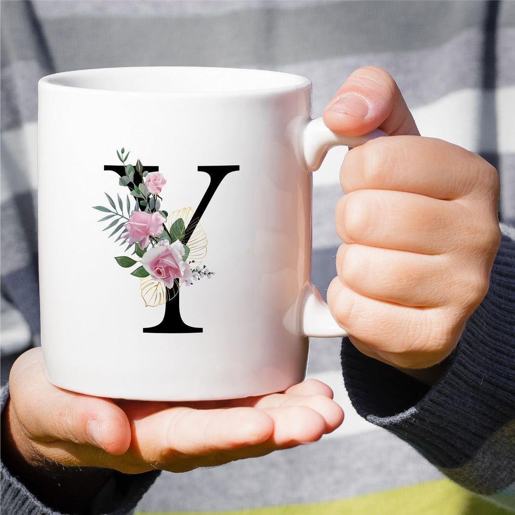Retreez Initial A-Z Floral Botanical Bouquet Alphabet Monogrammed Monogram Mug 11 Oz Ceramic Tea Coffee Mugs - Appreciation Thank You Wedding Birthday Gifts for her friend coworker sister - Y Initial