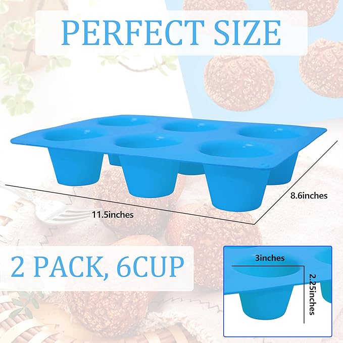 Sidosir 2Pcs Popover Pan for Baking - Professional Extra Deep Silicone Popover Molds, Non-Stick, Easy to Clean, Grade Materials